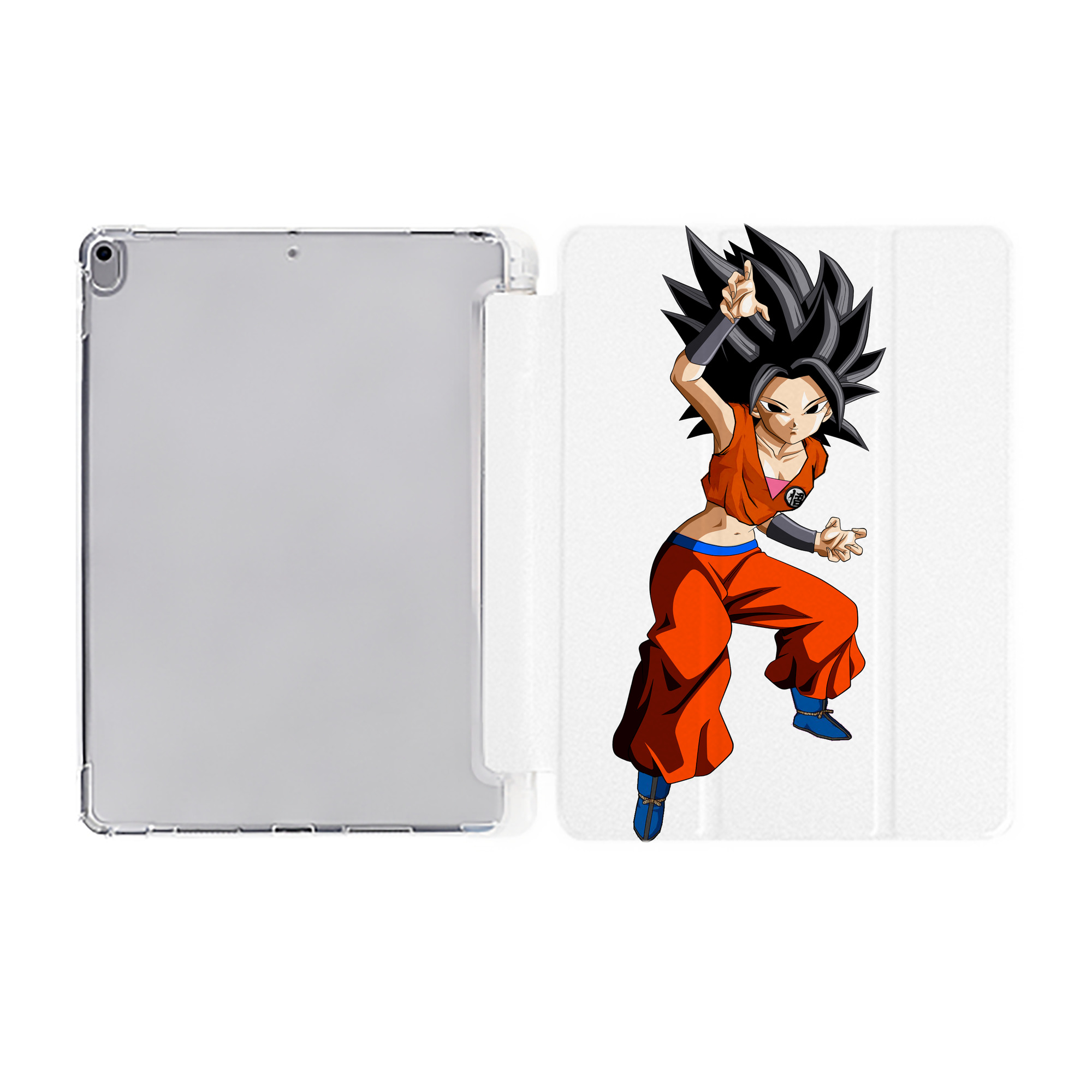 （画像用） ドラゴンボール カリフラ DRAGON BALL Caulifla IPad ケース ペン収納付き 三つ折りスタンド PUレザー×シリコン 対応機種9.5/10.5/10.9インチ